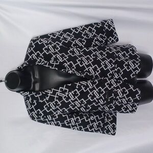 Robert Kitchen  3/4 Sleeve Black White Print Blazer Jacket, cotton/spandex